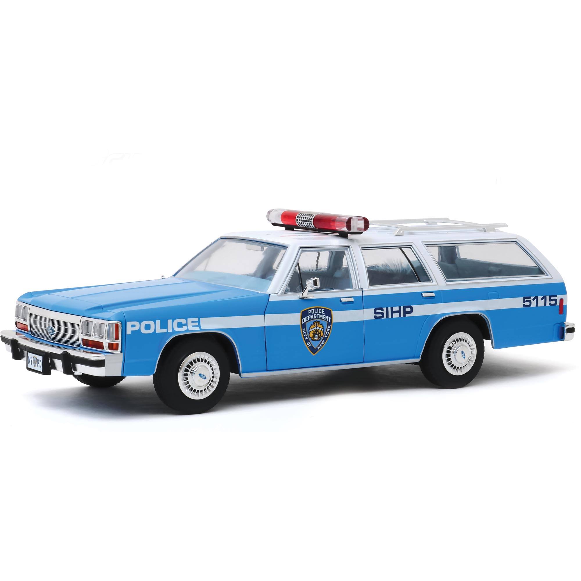 1988 Ford LTD Crown Victoria Wagon NYPD (New York City Police Department) Light Blue and White 1/18 Diecast Model Car by Greenli