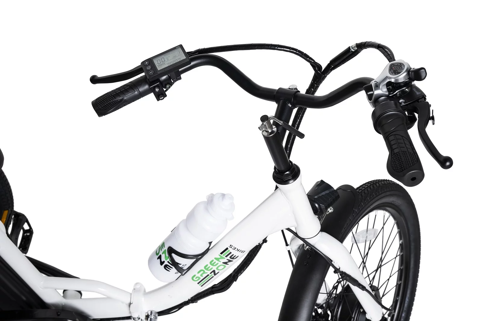 24" Electric Folding Tricycle for Adults & Seniors, 7-Speed, 3 Wheels Trike, 350W Motor, Black & White - Green Zone Bikes