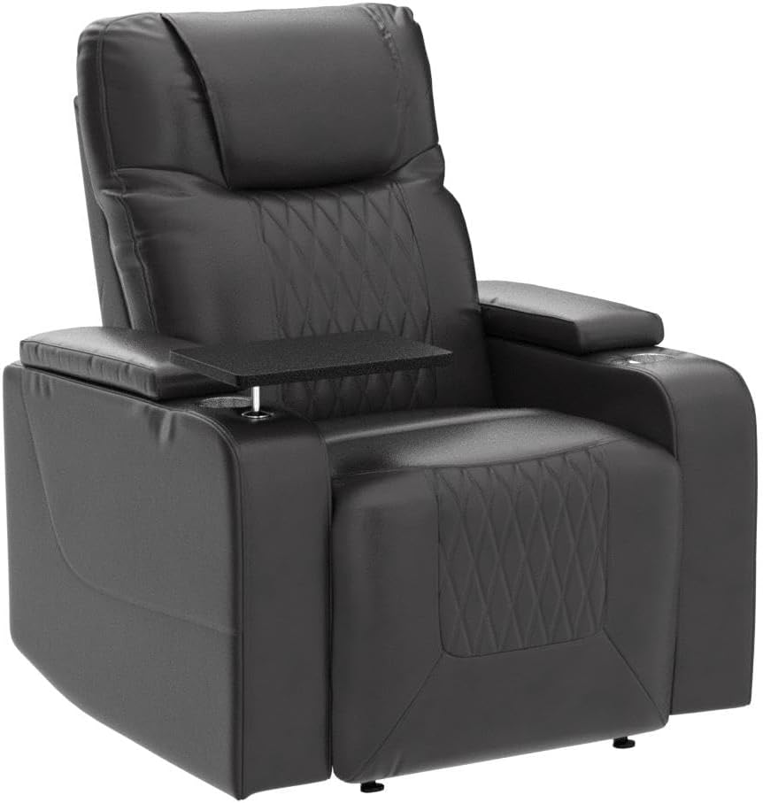 Power Recliner Chair with USB Port and Cup Holders, Home Theater Seating Reclining Chair Electric Recliners with Swivel Tray Table & Hidden Arm Storage for Living Room Bedroom