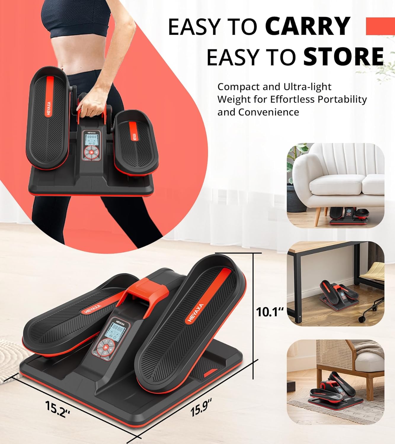Under Desk Elliptical, Electric Ellipse Leg Exerciser While Sitting for Seniors Adults, Portable Elliptical Machine with LCD Display, Remote Control, Anti-Slip Mat (Red)