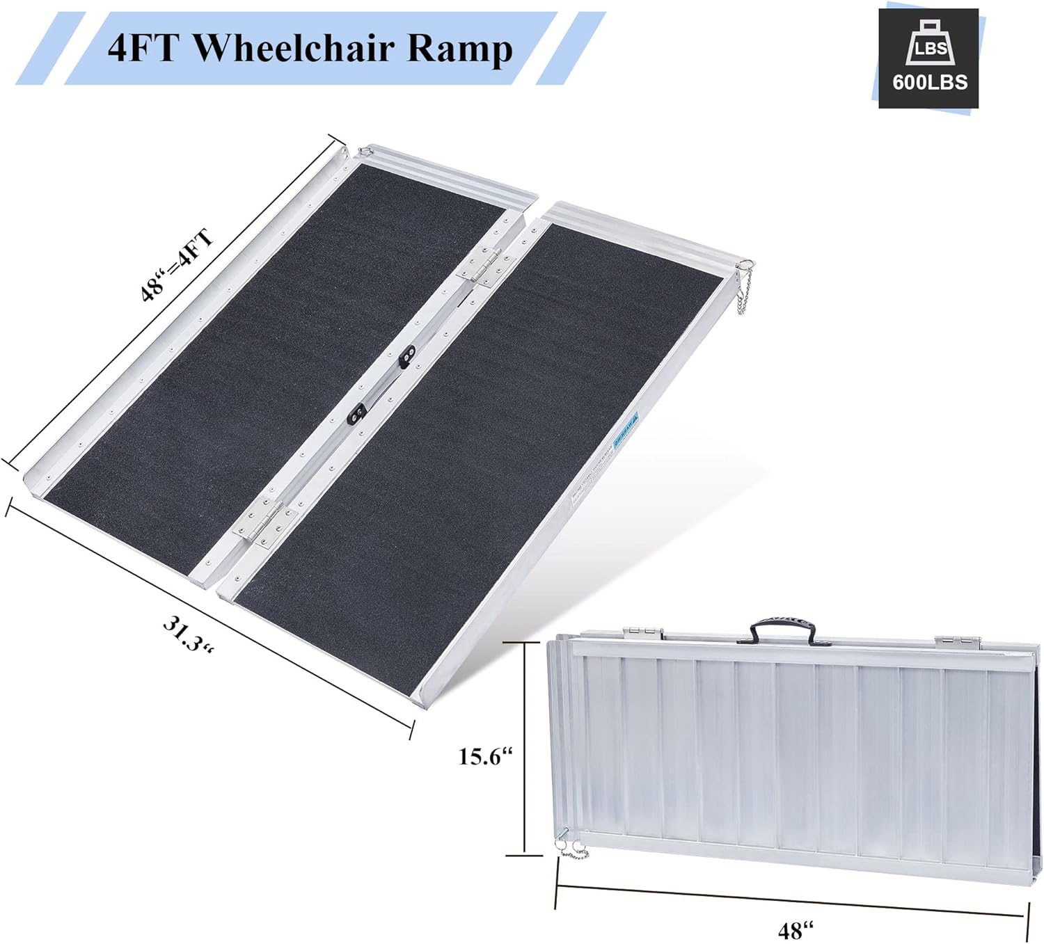 LEMNISCATE Wheelchair Ramp 6FT, Portable Wheelchair Ramp for Home, Lightweight Aluminum Ramp for Steps, Non-Skid Threshold Ramp for Doorways, Curbs, Foldable Mobility Scooter Ramp