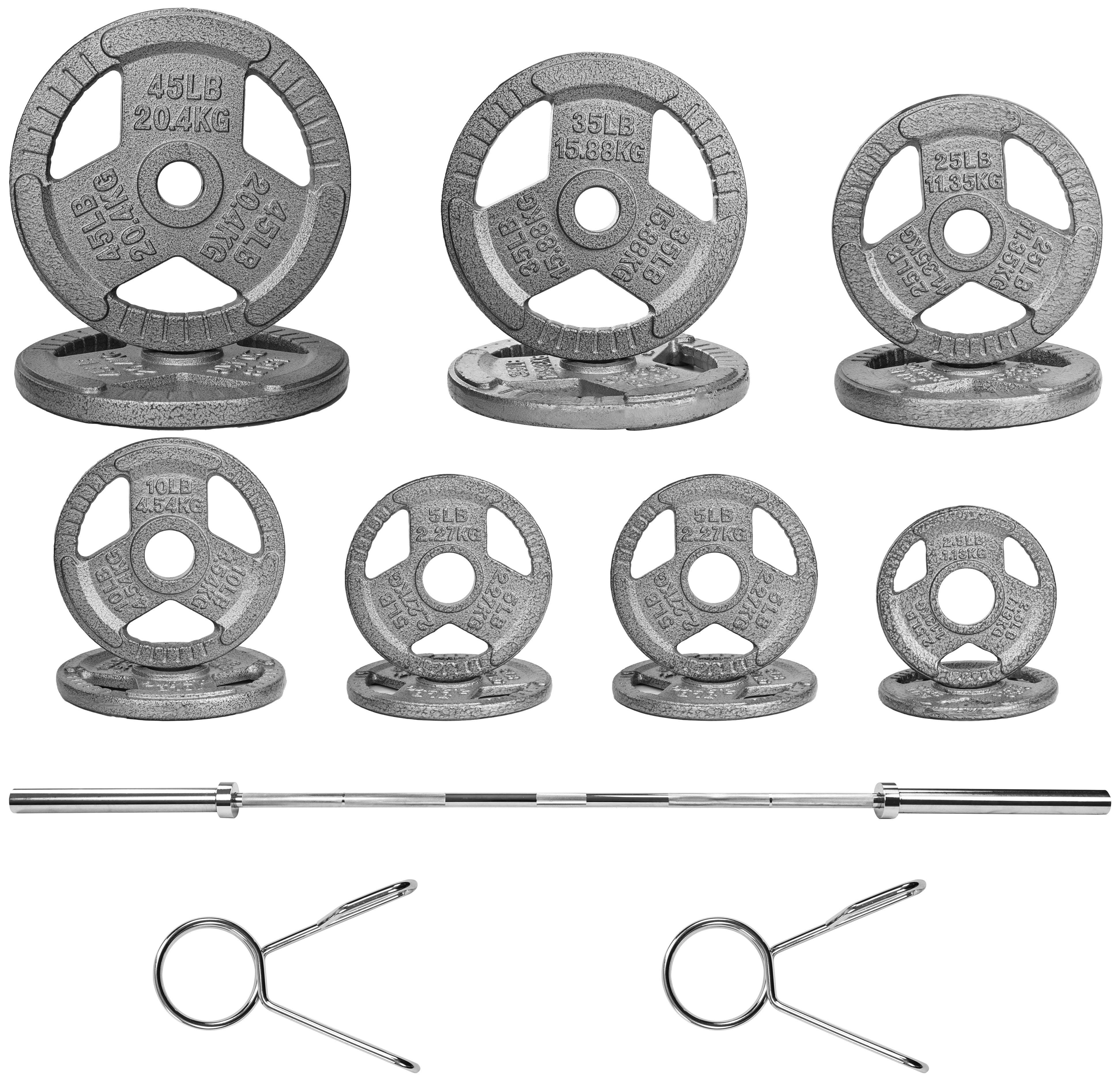 BalanceFrom Cast Iron Olympic Weight Including 7FT Olympic Barbell and Clips, 300-Pound Set (255 Pounds Plates + 45 Pounds Barbell), Multiple Packages