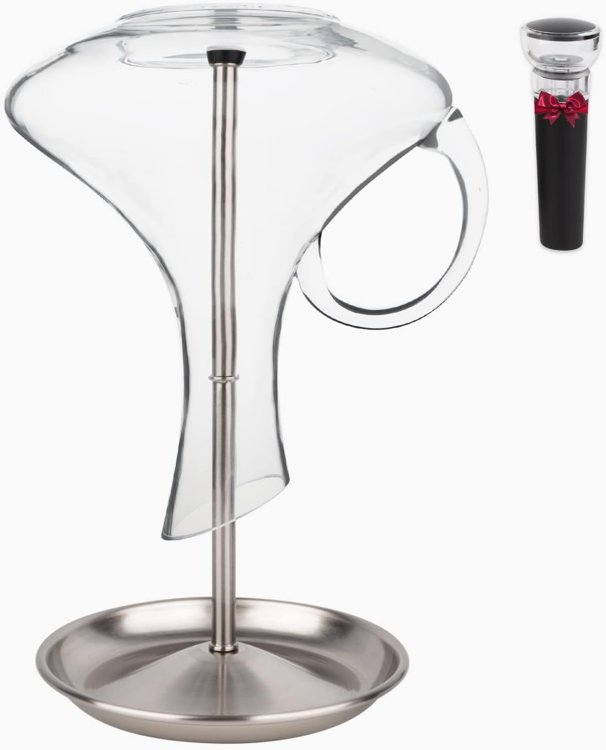 Wine Decanter Drying Stand with Rubber Coated Top to Prevent Scratches, Wine Decanter Drying Rack for Standard Large Bottomed Wine Decanters, Includes Cleaning Brush and Decanter Cleaning Beads Pack of 2