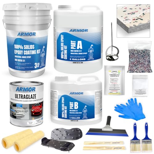 Garage Epoxy Floor Kit – 100% Solids - 2 Part Industrial-Grade Coating w/UltraGlaze Topcoat | DIY Slip & Hot Tire Resistant | 300 Sq Ft - Blue - 17 pc kit