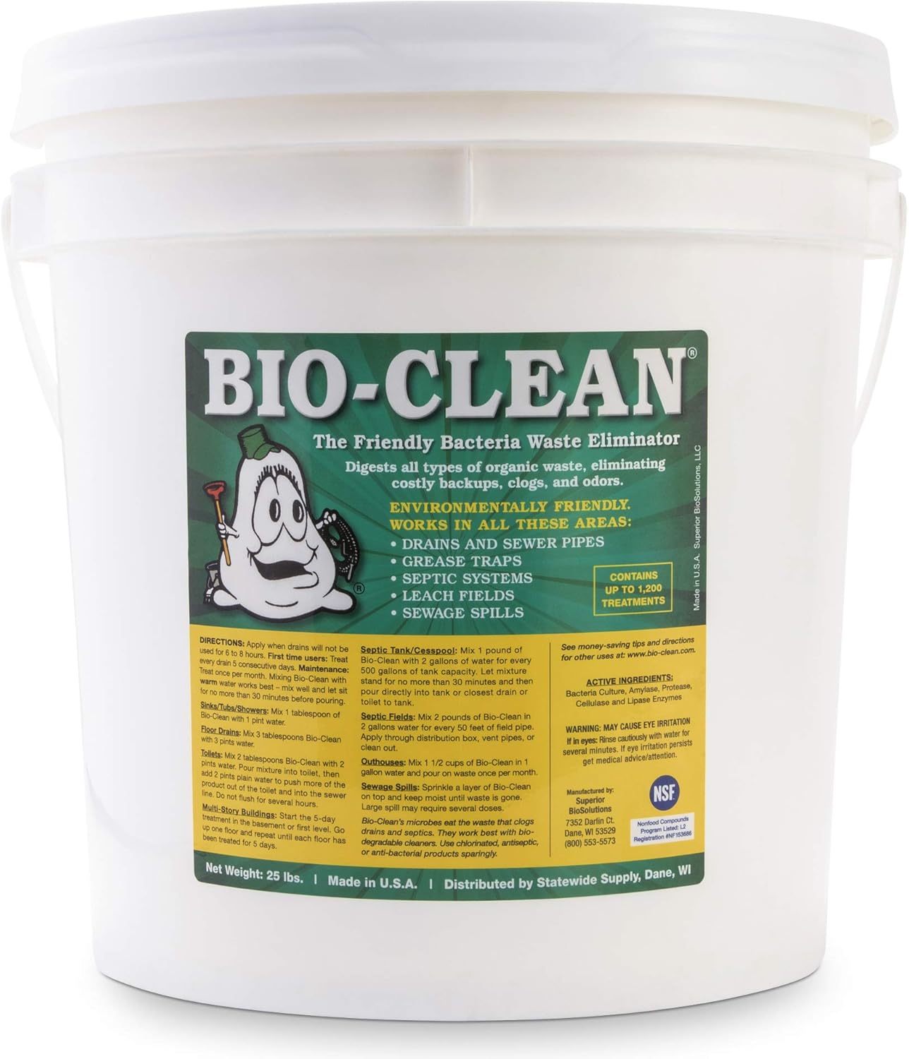 Drain Septic Bacteria (25lb Bulk) Cleans Drains- Septic Tanks - Grease Traps All Natural and 100% Guaranteed No Caustic Chemicals! Removes fats oil and grease, completely cleans your system.