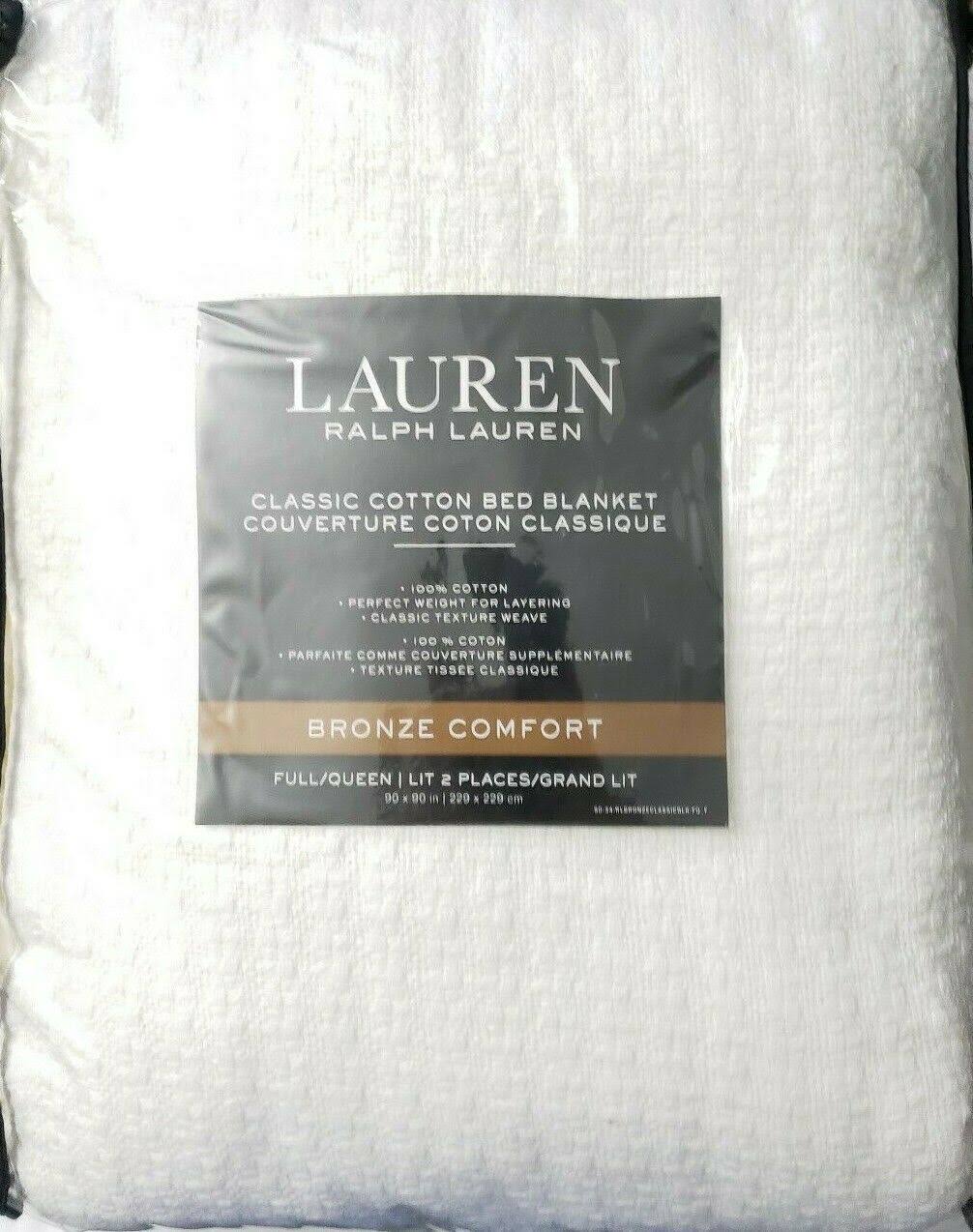 Lauren Ralph Lauren Classic 100% Cotton Full/Queen Blanket - White
