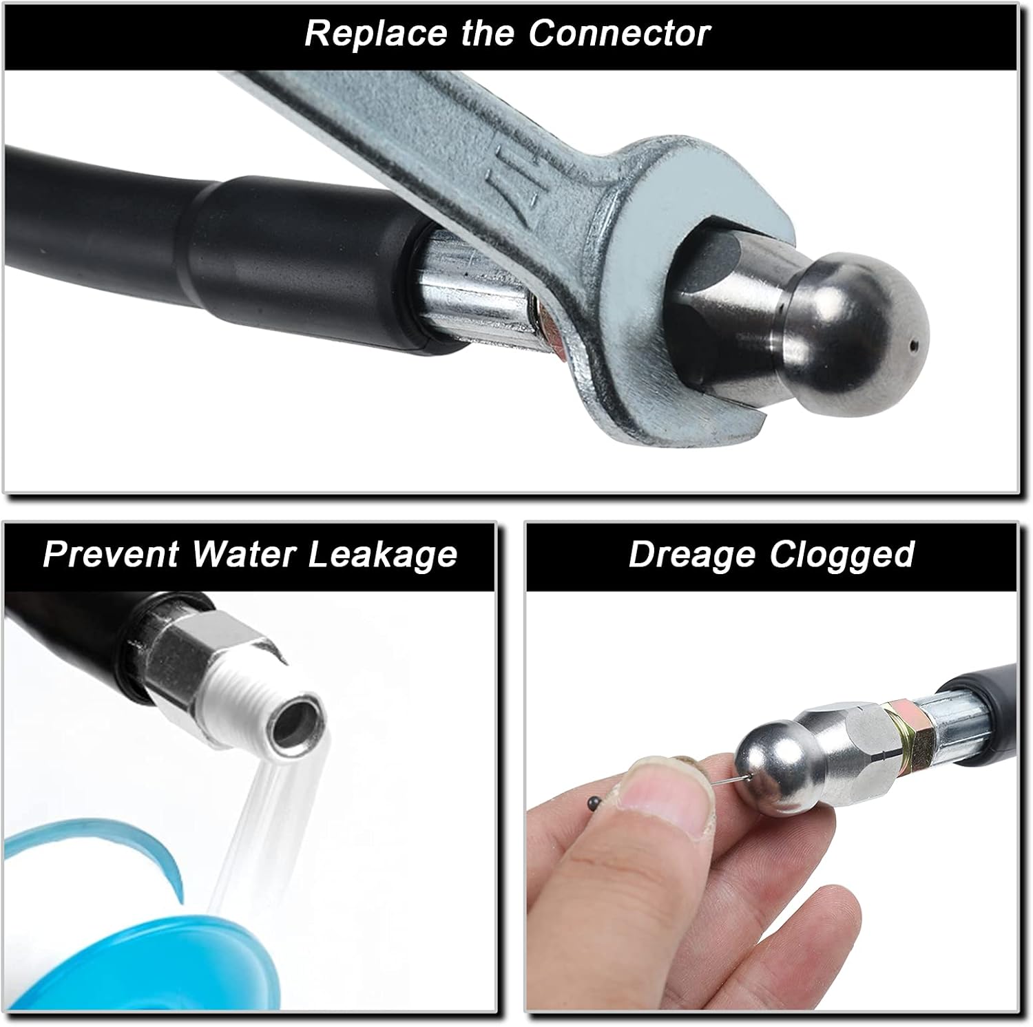 SanSanYa 100FT Sewer Jetter Kit for Pressure Washer 5800 PSI Drain Cleaning Hose 1/4 Inch NPT Button Nose & Rotating Sewer Jetting Nozzle Spanners for Jetter Hose Pressure Washer (100FT) Pack of 2
