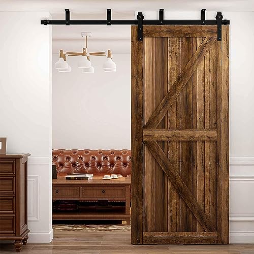 14FT Ceiling Mount Sliding Barn Door Hardware Kit Low Ceiling L-Shape Bracket System for 42" Wide Double Wood Door Heavy Duty (Basic Style Hanger)