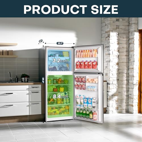 Upstreman 7.7 Cu.Ft. Refrigerator with Freezer, Double Door Refrigerator, Adjustable Thermostat, Large Capacity, Reversible Door Swing, Refrigerator for Apartment, Office, Dorm, Black（BD75）