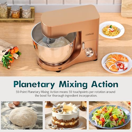 COOKLEE Stand Mixer, 9.5 Qt. 660W Electric Kitchen Mixer with Dishwasher-Safe Dough Hooks, Flat Beaters, Wire Whip & Pouring Shield Attachments for Most Home Cooks, Silver