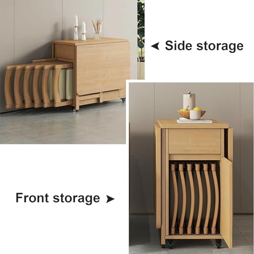 Solid Wood Dining Table Set, Folding Table and Chairs with Storage Drawers and Cabinets, Space Saving, Suitable for Dining Room/Balcony/Narrow Space(with 4 Chairs),A
