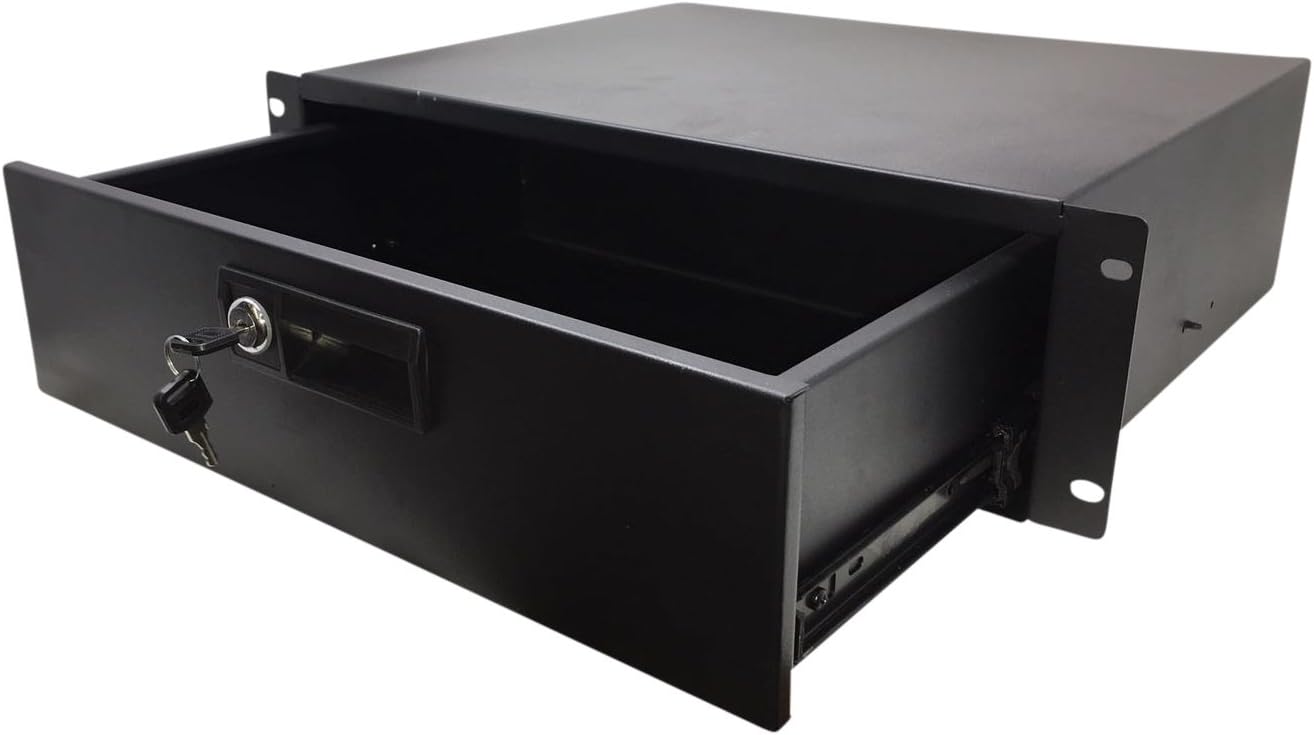Kenuco Rack Mountable Server Cabinet Case 19" Rack Mount DJ Locking Lockable Deep Drawer with Key 1U