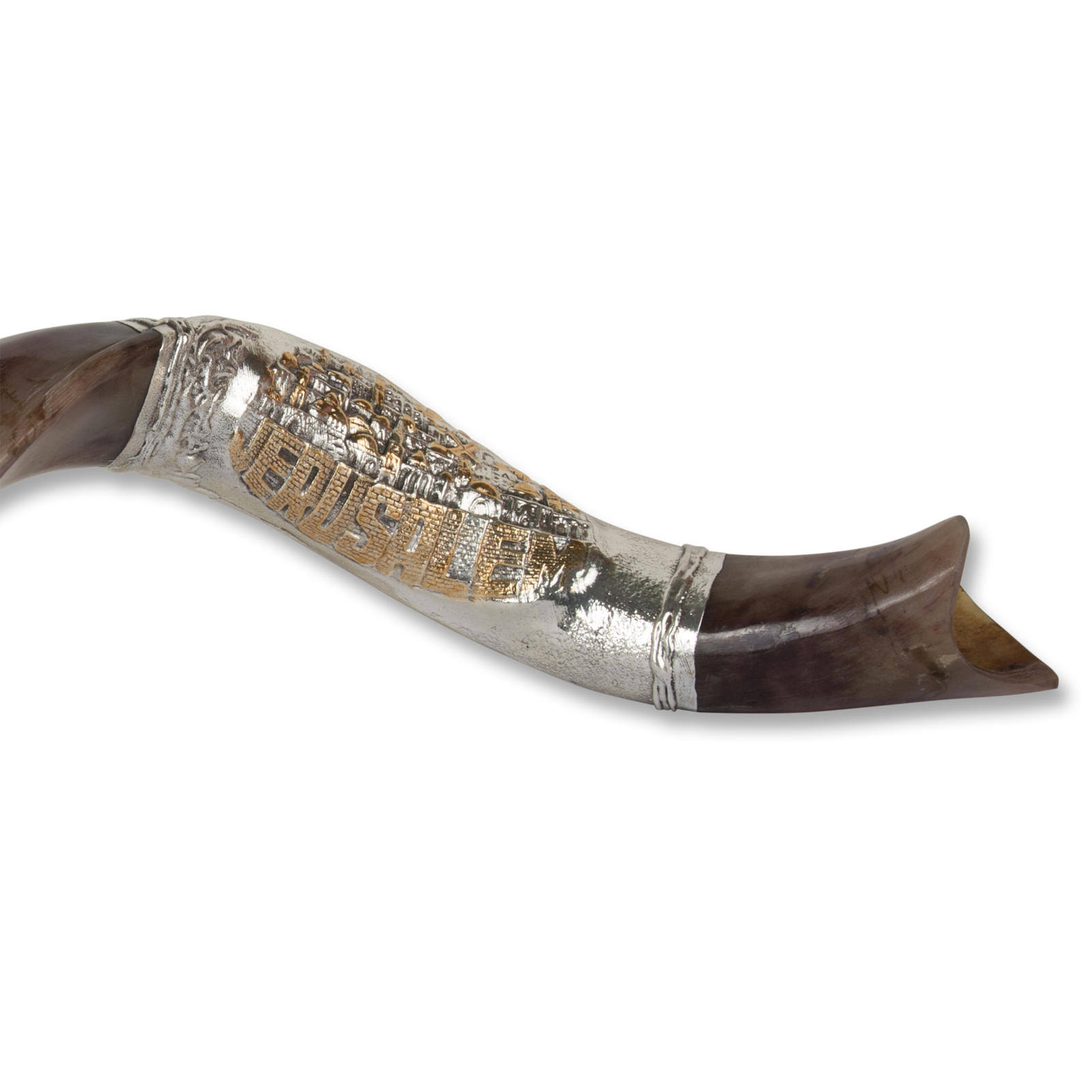 Sterling Silver Plated Yemenite Kudu Shofar - Jerusalem Design (Choice of Sizes)