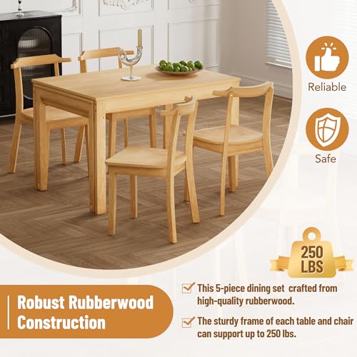 Bellemave 5-Piece Extendable Dining Table Set with Wheels Farmhouse Kitchen Table Set with 4 Chairs and 17.7" Pull-out Side Table, Rectangular Dining Room Set for Kitchen, Dining Room (Brown)