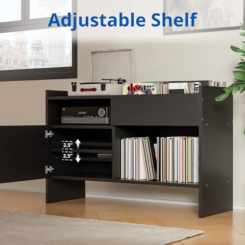 Cozy Castle Record Cabinet Holds up to 400 Albums, Record Player Stand with Power Outlet and Vinyl Storage, Turntable Stand for Living Room, White