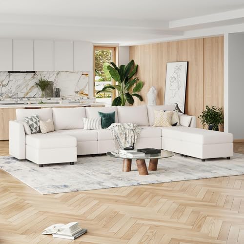 Modular Sectional Sofa, 8 Seat Sectional Couches for Living Room, U Shaped Sectional Sofa with Storage, Comfy modular Sectional Sleeper Sofa with Chaise, Convertible Modular Couches(Light Grey)