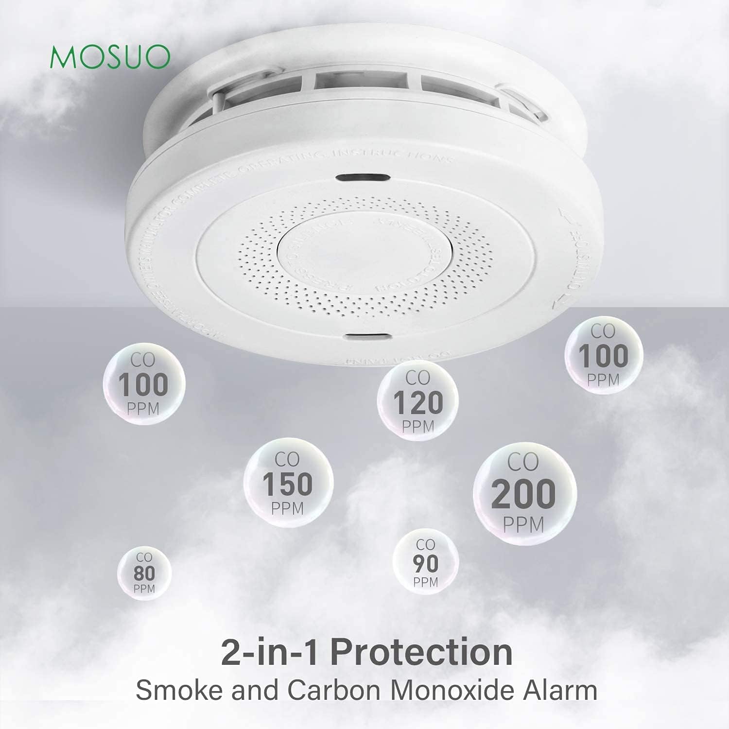 3PCS Smoke and Carbon Monoxide Detector Alarm,MOSUO Detector Alarm with Voice Warning,10 Year Lithium Battery Backup, Dual Sensor Smoke CO Alarm Complies with UL 217 & UL 2034 Standards(AJ-933)