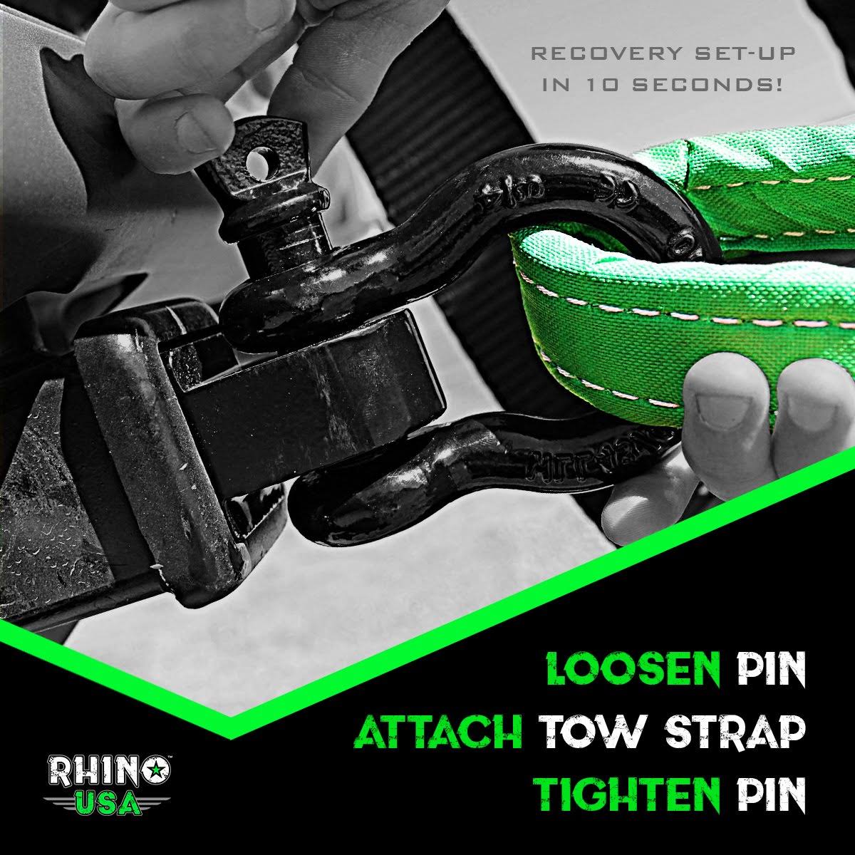 Rhino USA Combo Recovery Tow Strap 20ft u0026 Shackle Hitch Receiver