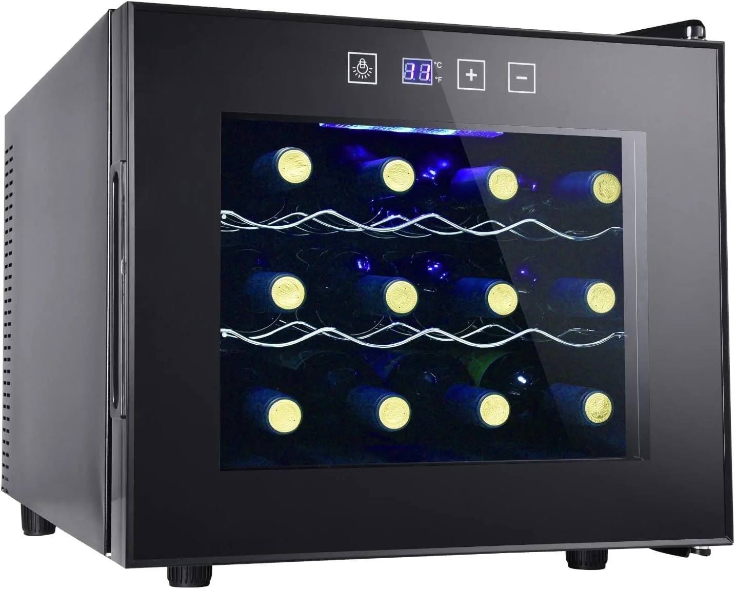 12 Bottle Wine Cooler Refrigerator, Compact Mini Wine Fridge with Digital Temperature Control Quiet Operation Thermoelectric Chiller, Freestanding Wine Cellar for Red, White, Champagne