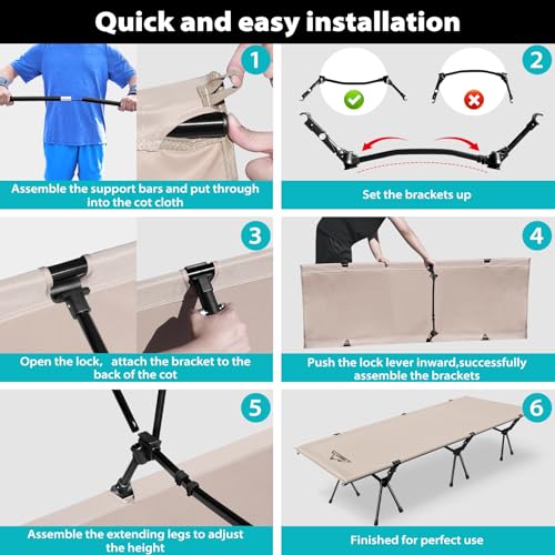 SUSNTY Camping cots for Adults,Ultralight Camping Cot with Leg Extenders,Portable Folding Camping cot,Backpacking Compact Tent Cot for Outdoor Camping, Hiking(Black)