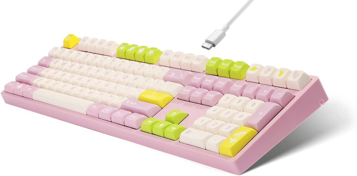 Mechanical Keyboard Gaming Keyboards Wired 108 Keys Blue Red Brown Black Switches Macaron Theme Keycaps Water-Resistant Gaming Keyboard for PC, MAC, PS