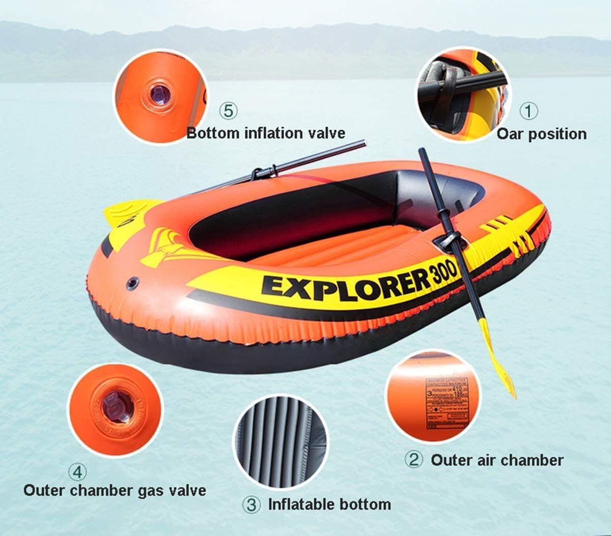 3Person Fishing Boat Inflatable Boat Group Kayak with Oar and Air Pump