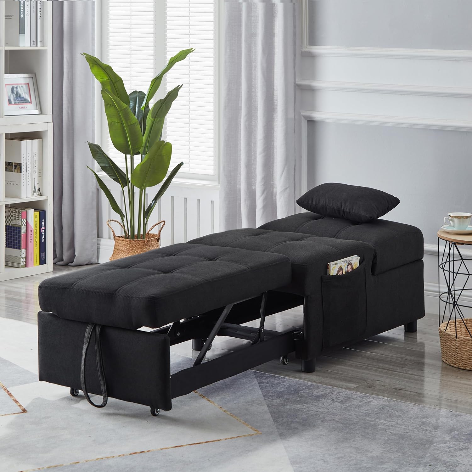 Sleeper Chair Bed Convertible Chairs,Fold Out Single Sofa Bed,4 in 1 Function, Work as Ottoman, Chair,Sofa Bed and Chaise Lounge for Small Space Living