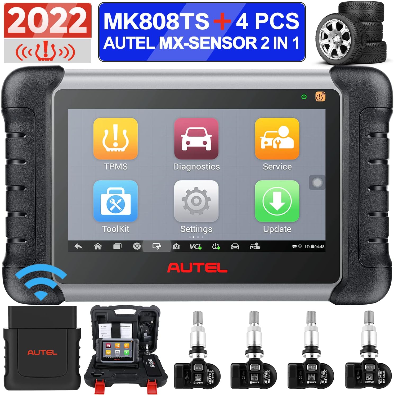 Autel MaxiCOM MK808TS Pro Diagnostic Scan Tool, 2022 Newest Combination of MK808TS + 4PCS Autel MX-Sensor (Value $128), Upgraded of MK808BT/ MX808/ MK808/ TS608/ MX808TS, Complete TPMS, 28+ Service