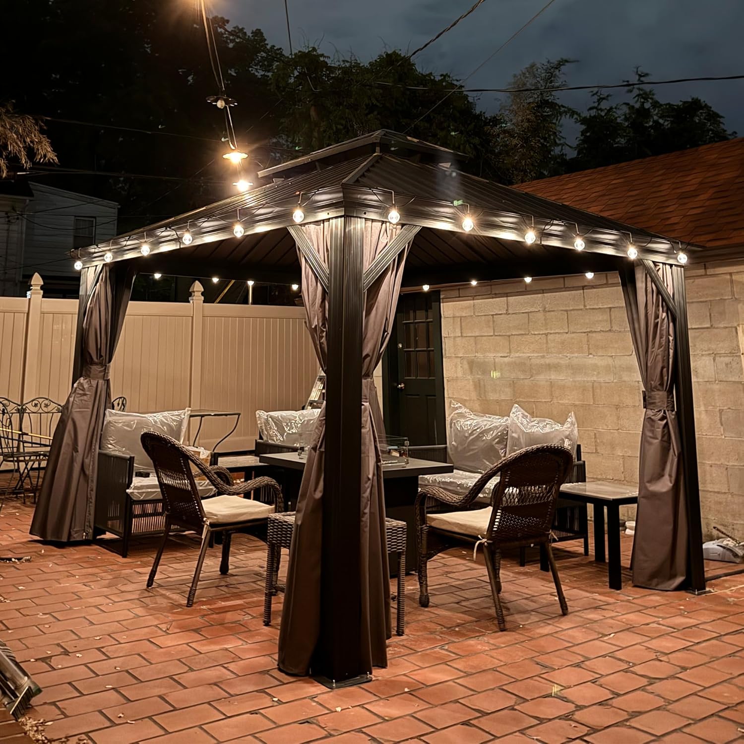 PURPLE LEAF 10' X 12' Hardtop Gazebo with Light Galvanized Steel Double Roof Outdoor Gazebo for Patio Lawn and Garden Grey