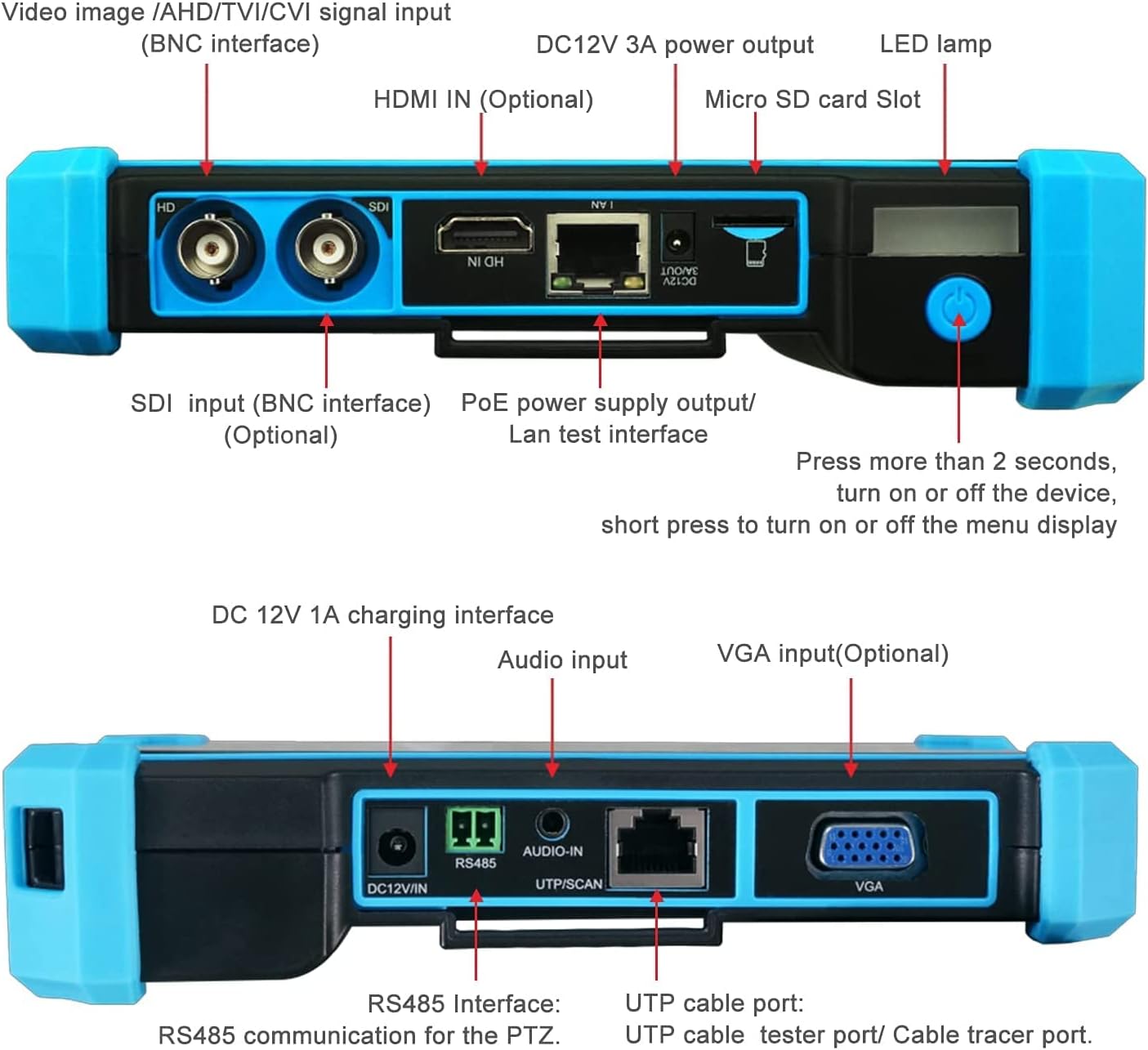 5 Inch 4 in 1 CCTV Monitor Tester, AHD/TVI/CVI/CVBS Coaxial Analog Video Monitor Tester, UTP/PTZ Cable Test for 1080P/3MP/4MP/5MP Analog Security Camera, VGA DC12V Output Camera Portable CCTV Tester