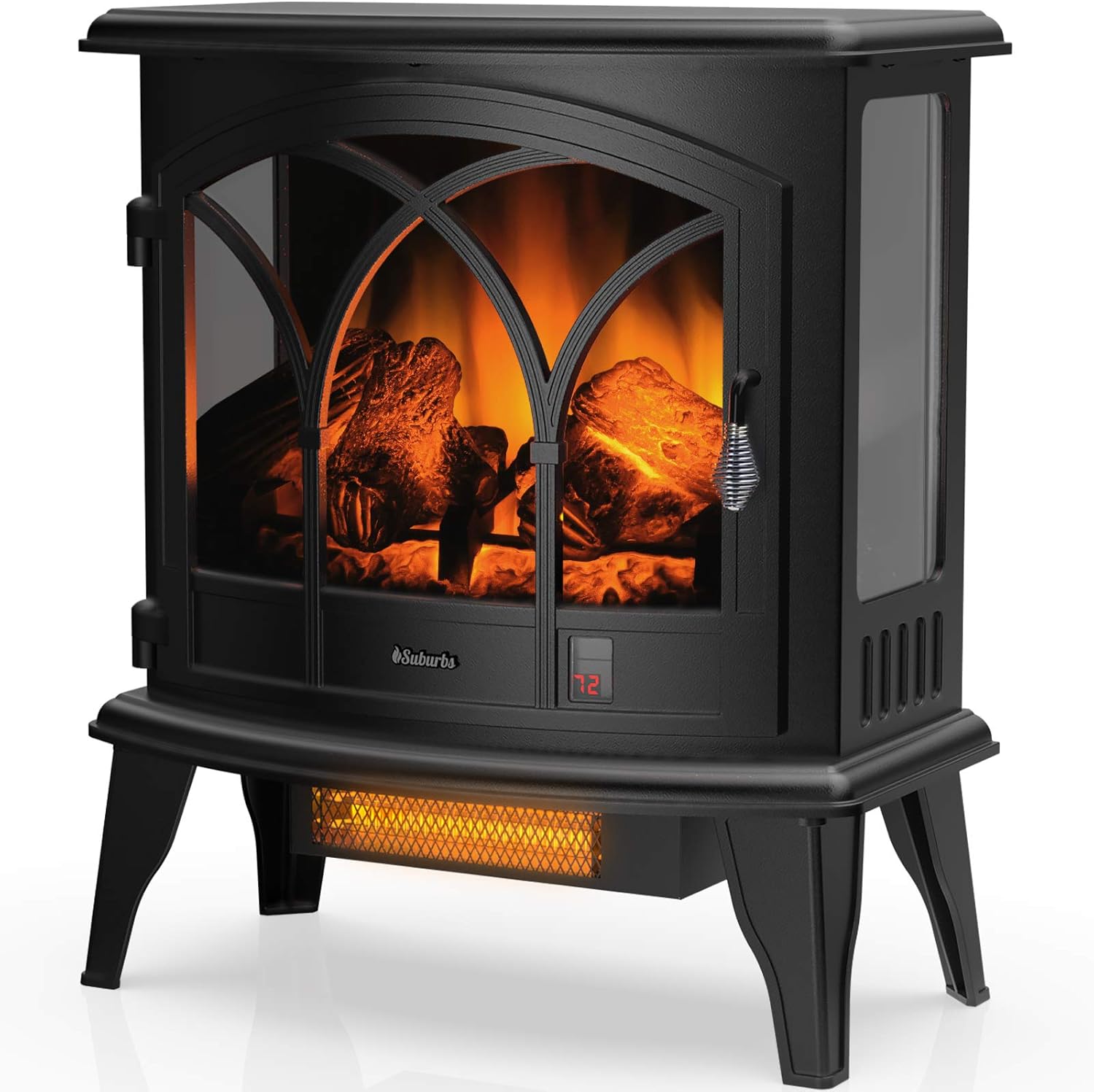 TURBRO Suburbs TS23-C Electric Fireplace Infrared Heater with Curved Door- Freestanding Fireplace Stove with Adjustable Flame Effects, Overheating Protection, Timer, Remote Control - 23" 1400W Black