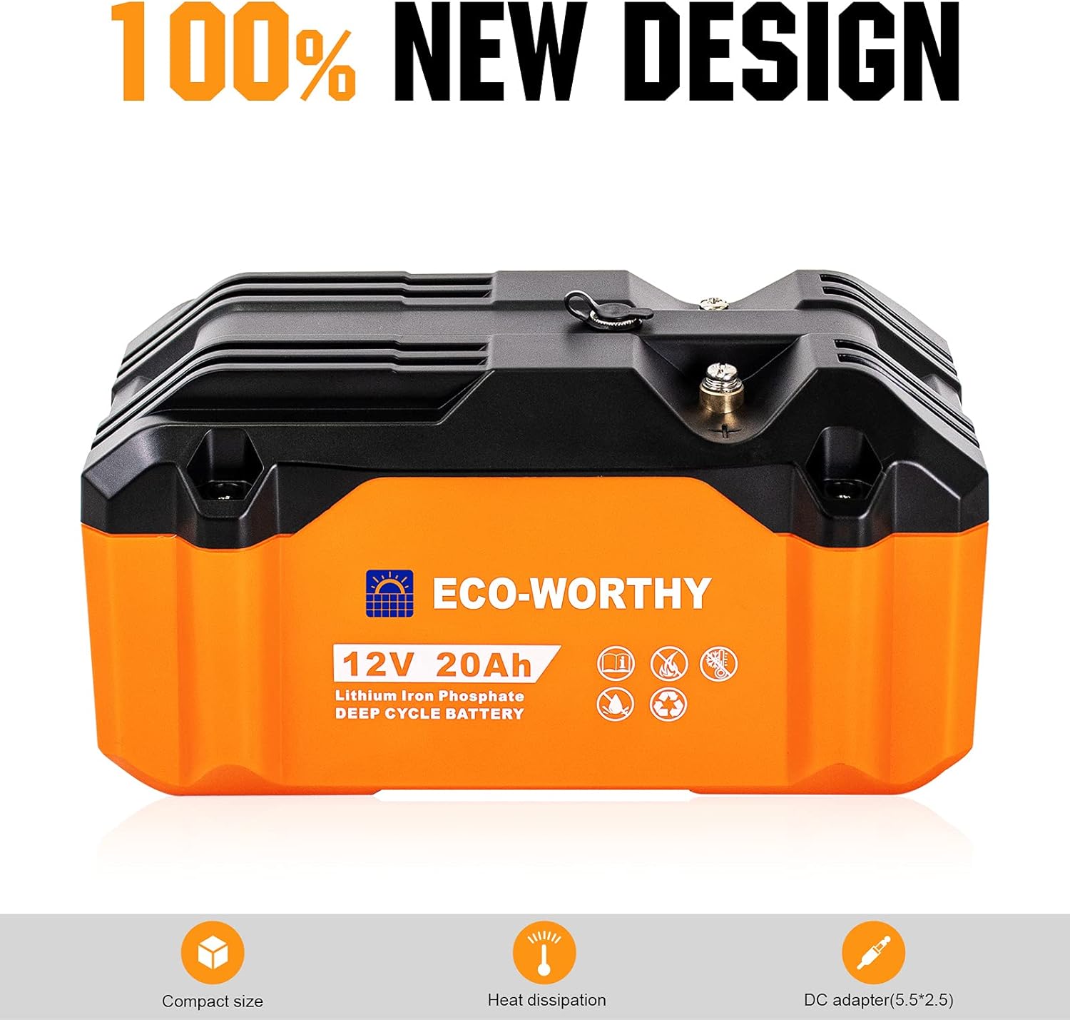 ECO-WORTHY Portable 12V Lithium Battery, 20Ah LiFePO4 Deep Cycle Rechargeable Battery, Built-in BMS, 4000+ Cycles,Perfect for Outdoor Camping Fishing RV Marine Trolling Motor Fishfinder Hamradio
