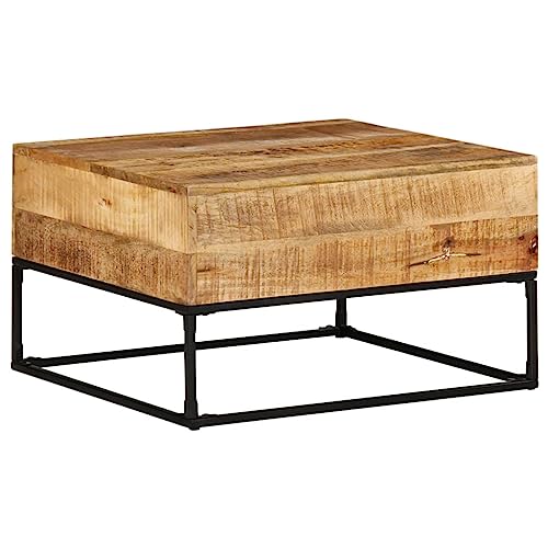 Coffee Table 26.8"x26.8"x16.1" Rough Mango Wood,Rustic Mango Wood Coffee Table with Iron Legs for Living Room Decor Accent Coffee Tables for Home & Kitchen