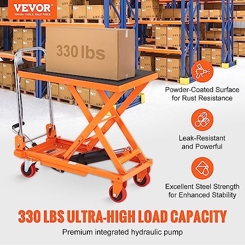VEVOR Electric Lift Table, 330 lbs Capacity Single Scissor Lift Table, 8-28 in Height Adjustable Lifting Platform, Coffee Table Lift with 4 Wheels, for Material Handling and Transportation, Black