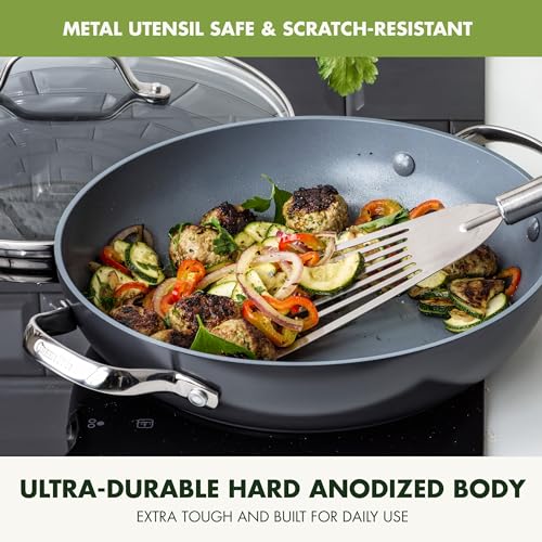 GreenPan Valencia Pro Hard Anodized Healthy Ceramic Nonstick 11" Everyday Frying Pan Skillet with 2 Handles and Lid, PFAS-Free, Induction, Dishwasher Safe, Oven Safe, Gray