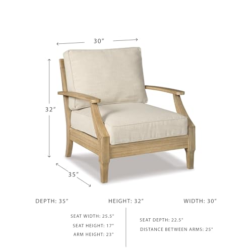 Signature Design by Ashley Carter Hall Outdoor Eucalyptus Patio Sofa with Cushion, Beige