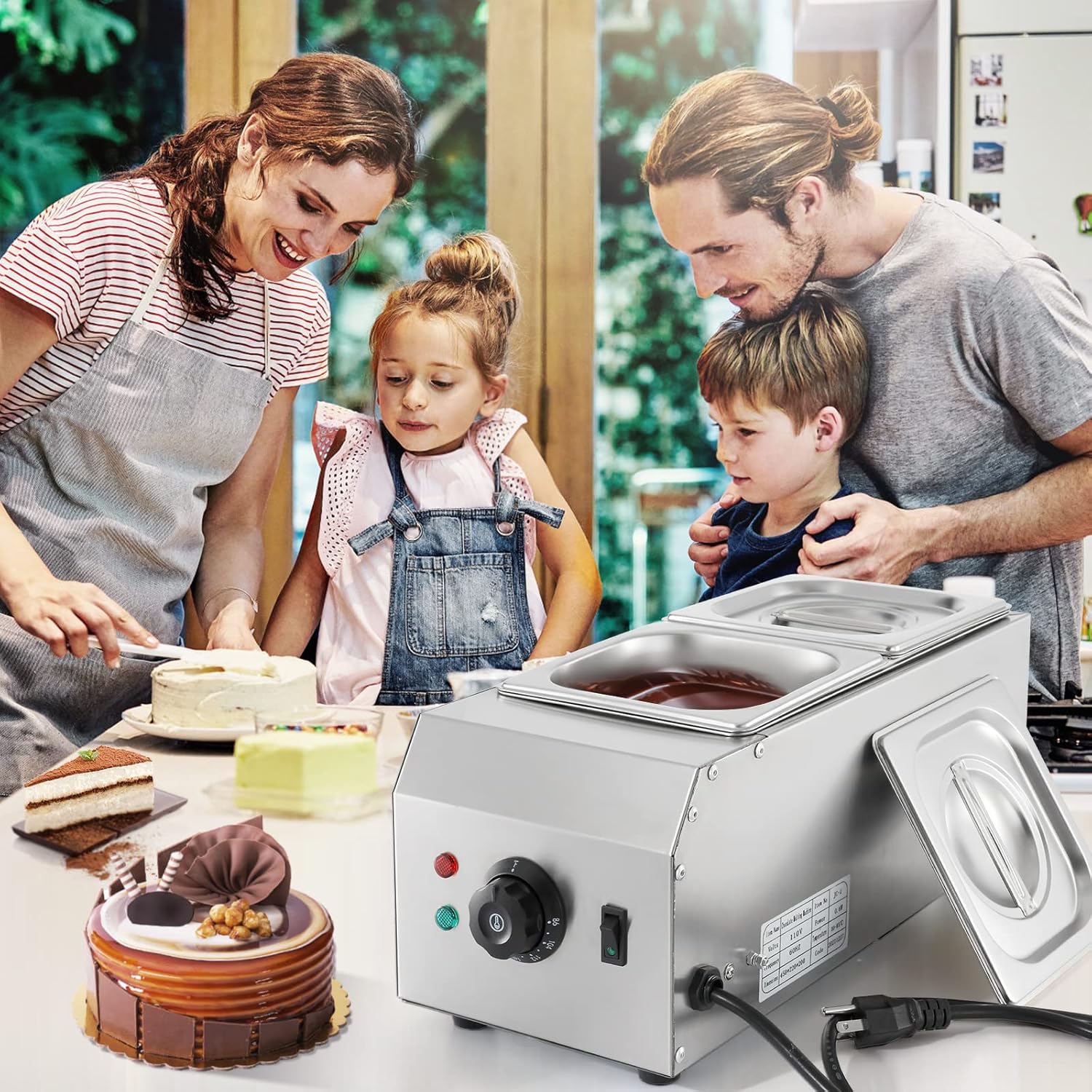 Dyna-Living 2-Tanks Chocolate Melting Machine Upgraded Chocolate Tempering Pot 1000W Electric Chocolate Melter Fondue with Temperature Control Commercial Warmer for Chocolate Milk Coffee Cheese Soup