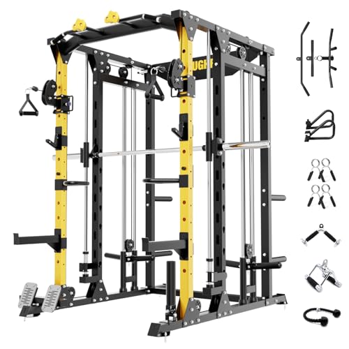 F4 Smith Machine, Power cage with Adjustable Cable Crossover System, All-in-One Squat Rack Training Equipment for Home Gym