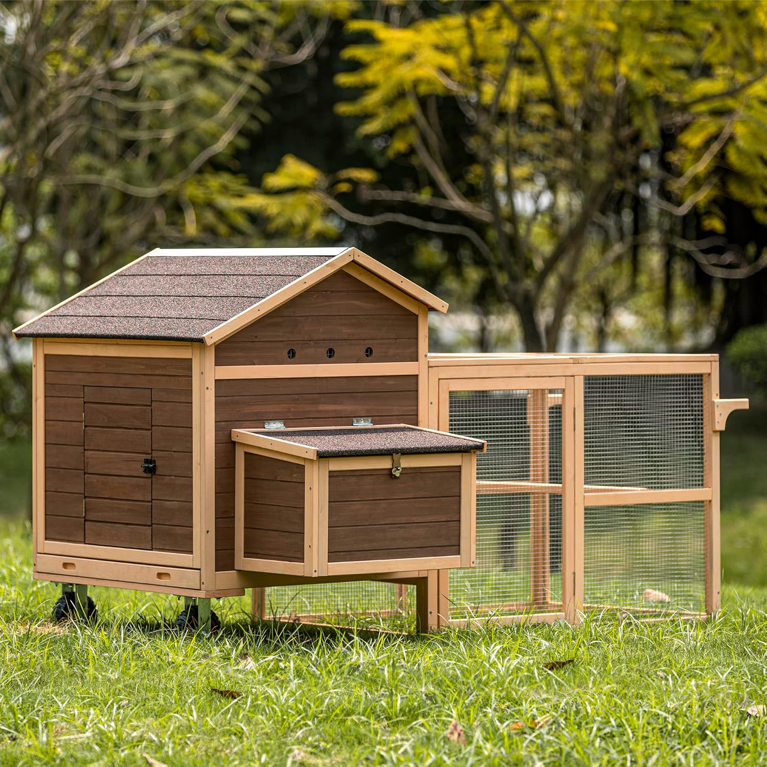 PETSFIT Large Chicken Coop Tractor 81" Hen House Suitable for 4-8 Chickens, Outdoor Waterproof Poultry Cage with Nesting Box/Wheels-5 Access Areas & Pull Out Tray for Easy Cleaning