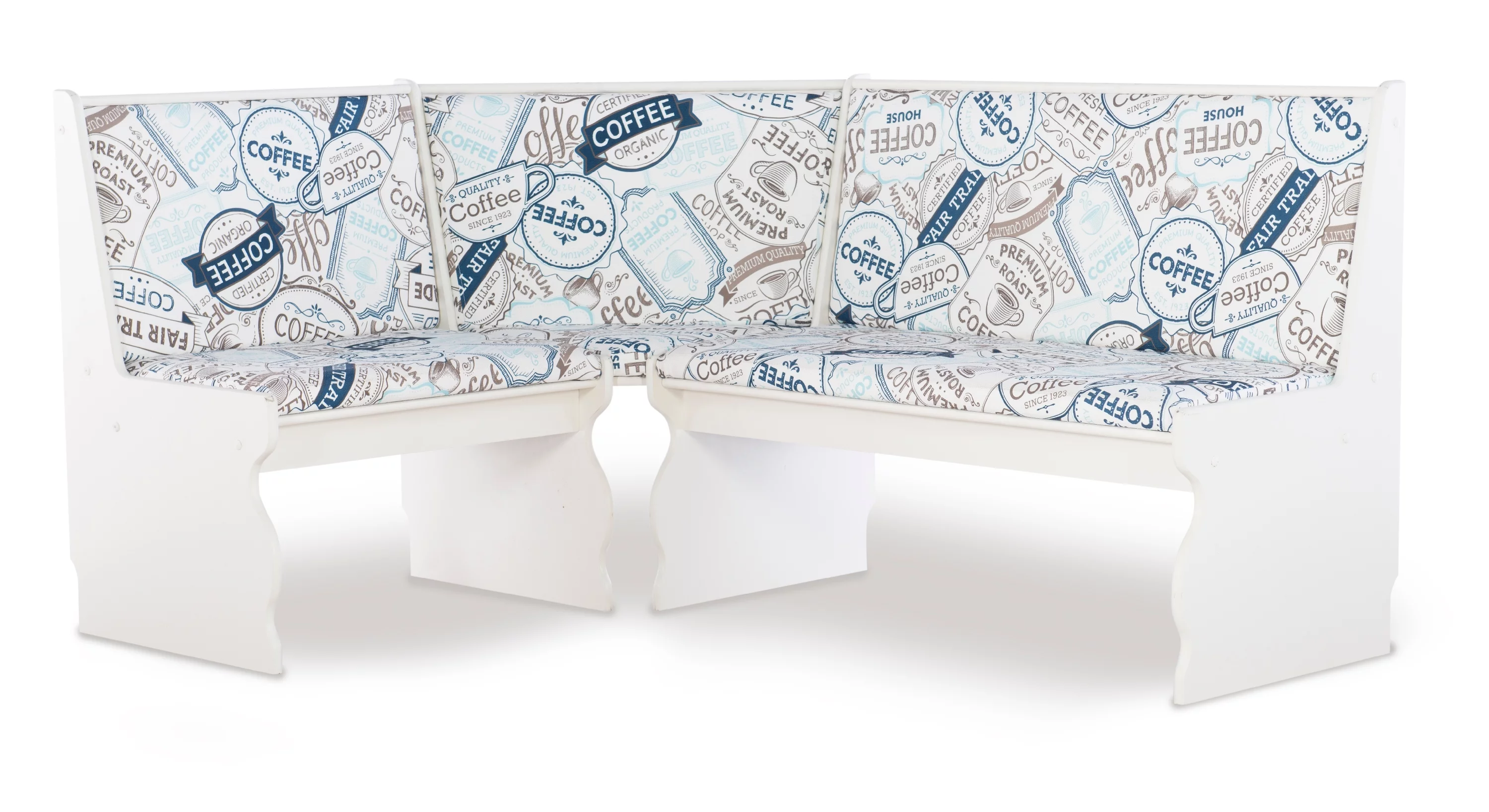 Linon Weston Corner Dining Breakfast Nook with Table and Bench, Seats 5-6, White Finish with Coffee Patterned Fabric