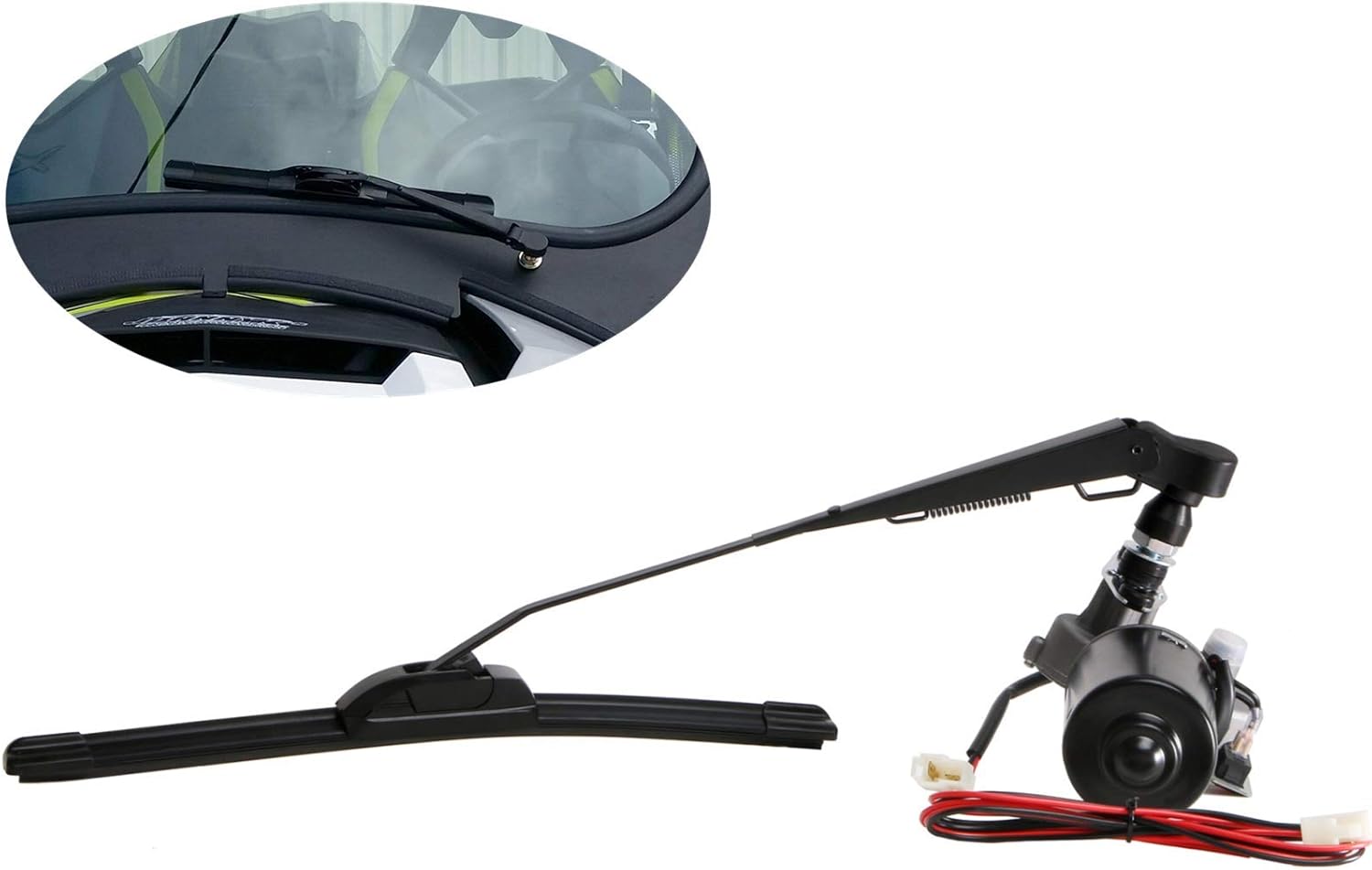 YiCross Electric UTV Windshield Wiper Motor 12V Hard Coated Polycarbonate Universal Windshield Wiper Kit w/Multi Wiper, 90 Degree Wipe Sweep