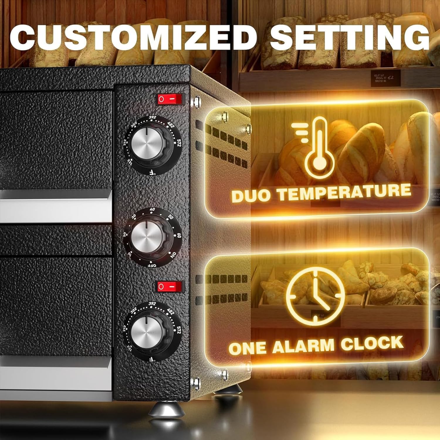 Electric Pizza Oven, Countertop Pizza Oven Electric Indoor Pizza Oven Commercial Stainless Steel 2-Layers Pizza Cooker with Timer for Home Restaurant