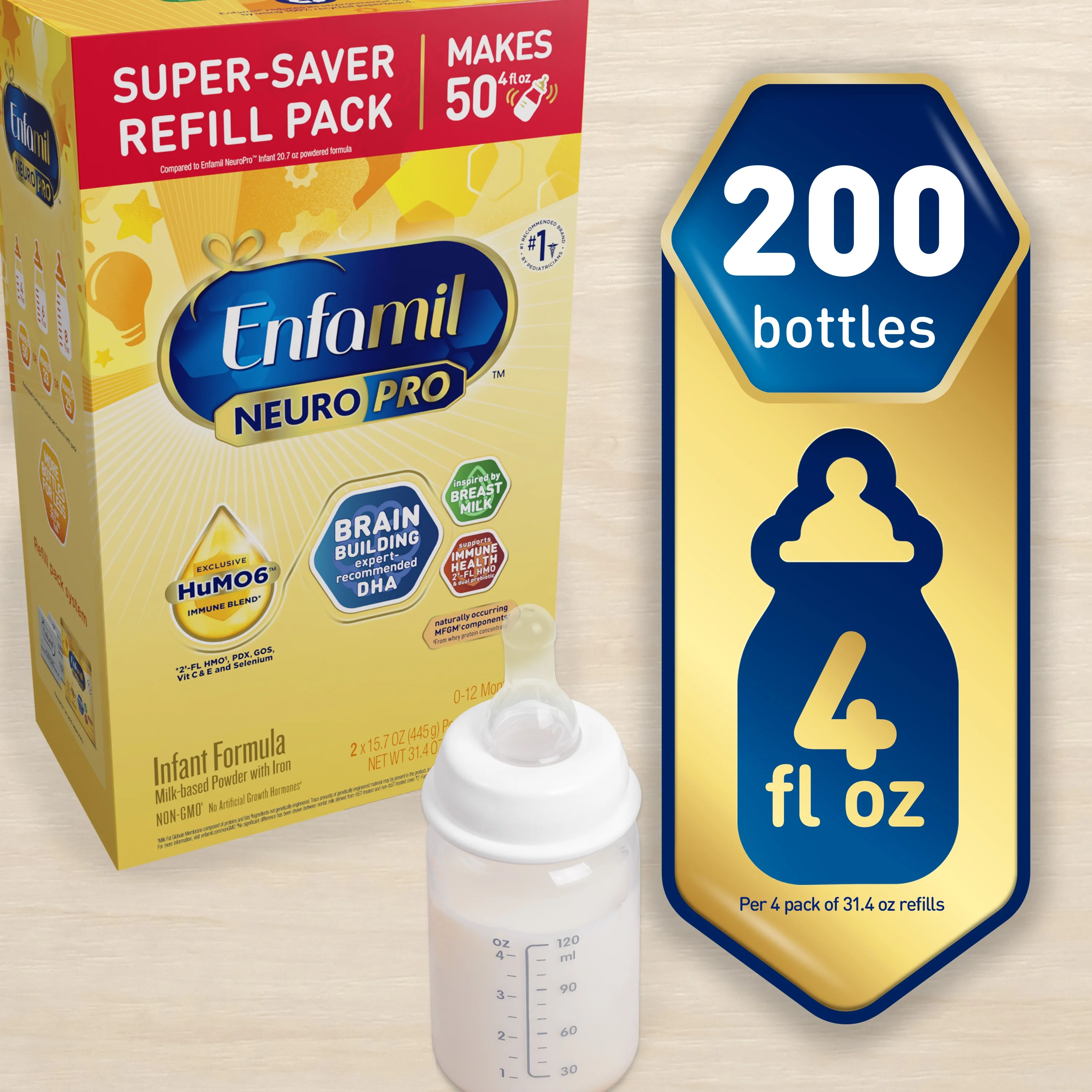 Enfamil NeuroPro Baby Formula, Milk-Based Infant Nutrition, MFGM* 5-Year Benefit, Expert-Recommended Brain-Building Omega-3 DHA, Exclusive HuMO6 Immune Blend, Non-GMO, 125.6 oz​