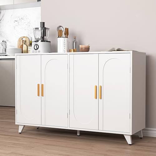 Vibe & Dine Accent Buffet Cabinet, Modern 3 Door Cabinet with Adjustable Shelves, Wooden Sideboard Coffee Bar Cabinet, Entryway Credenza Storage Cabinet for Living Room Hallway