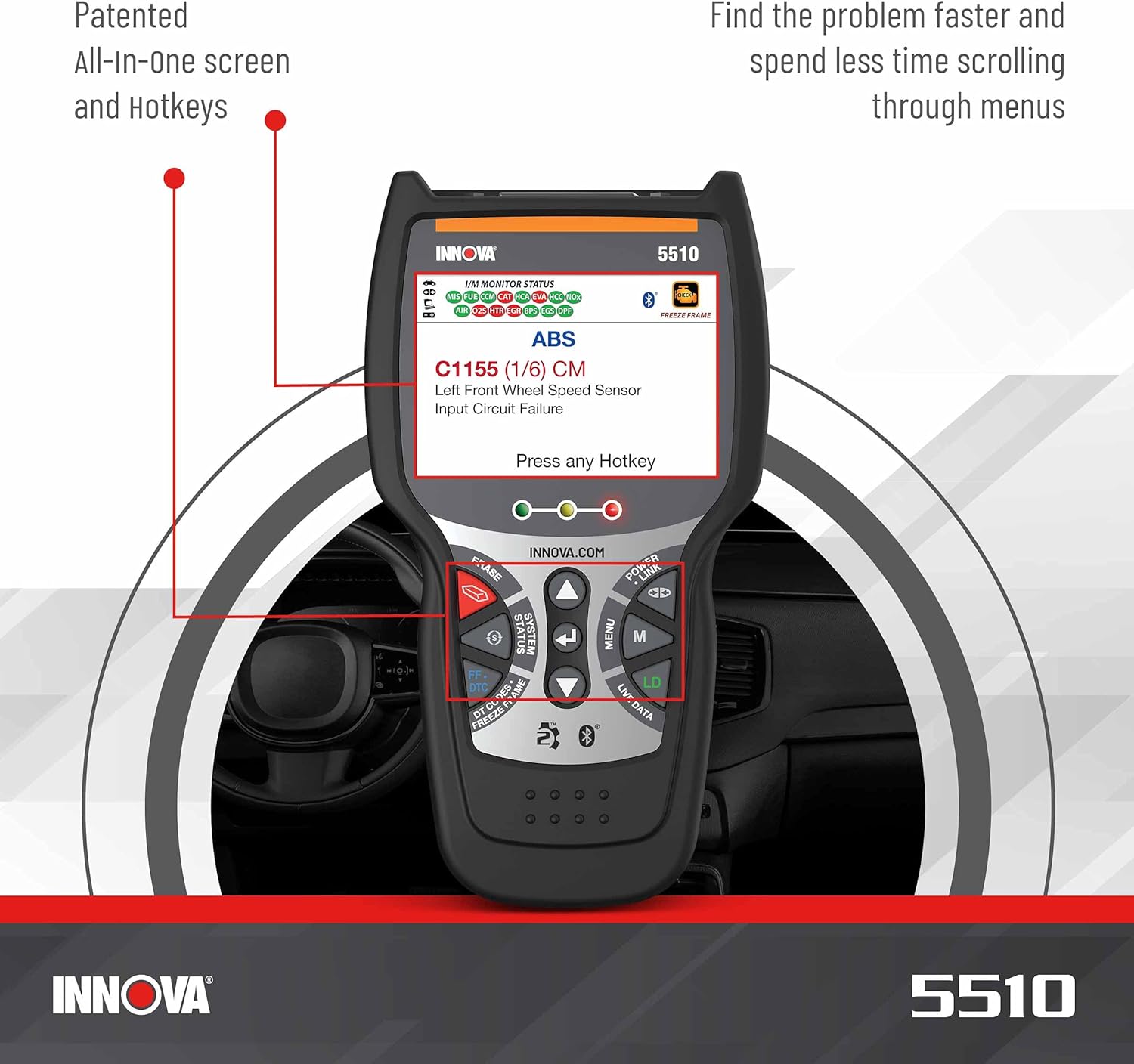 INNOVA 5510 - Newest 2022 OBD2 Diagnostic Code Scanner - Brake Bleeding, Caliper Service, Brake Pad Life, Read/Erase ABS/SRS Codes, Reset Oil Light, Live Data, Battery/Alternator Test