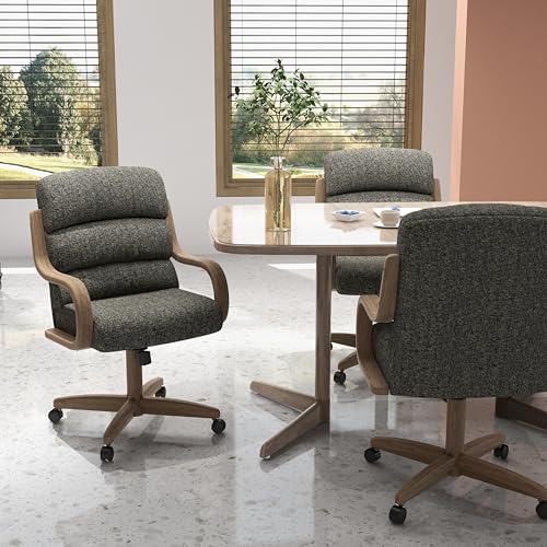 Chromcraft 2 Set of Caster Swivel Tilt Dinning Chairs, Ultra Comfort Kitchen Chairs Casual Wooden Cap with Metal Frame Chairs Rolling Chair on Wheels for Kitchen(Santa Rosa Linen)