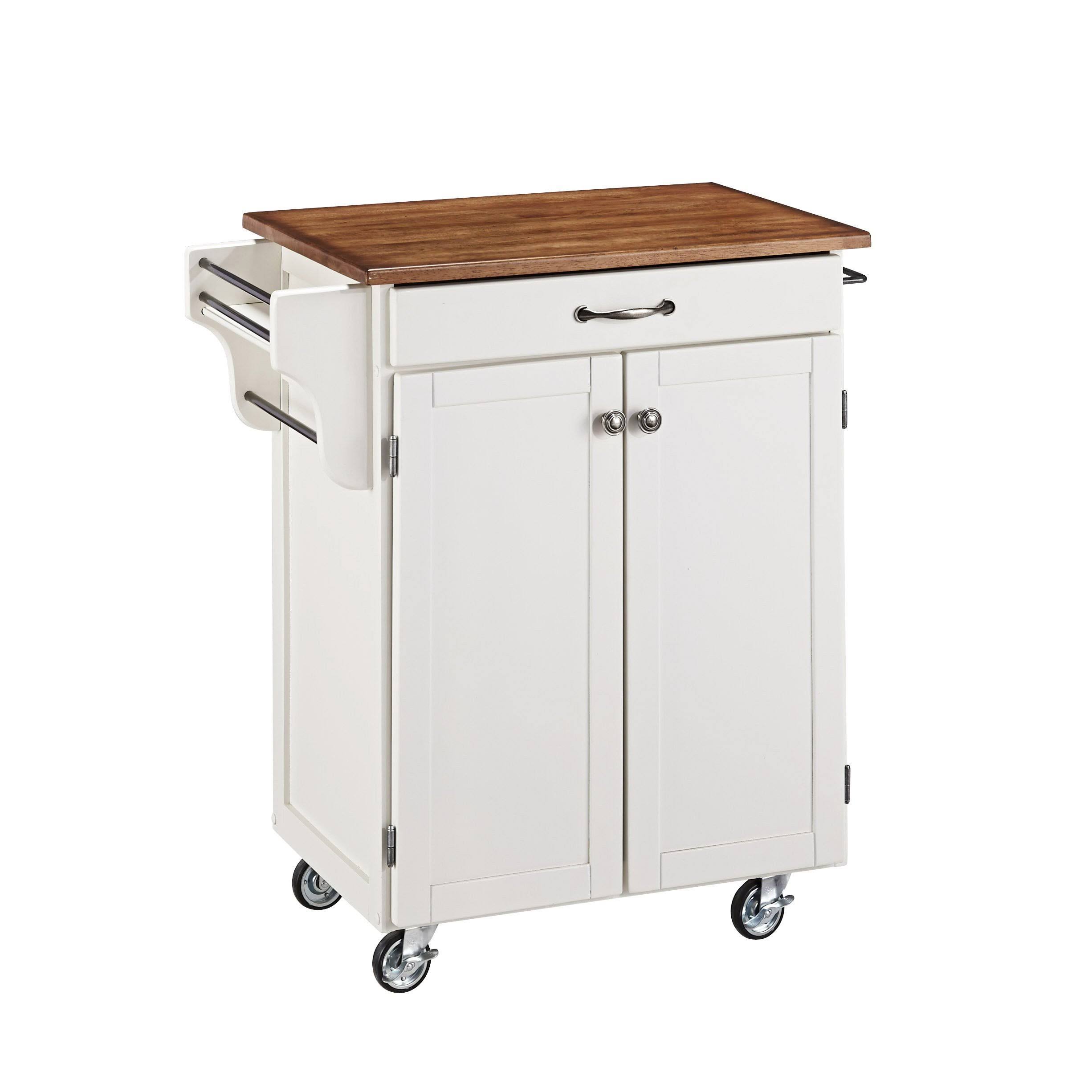 Home Styles Cuisine Kitchen Cart White with Oak Top