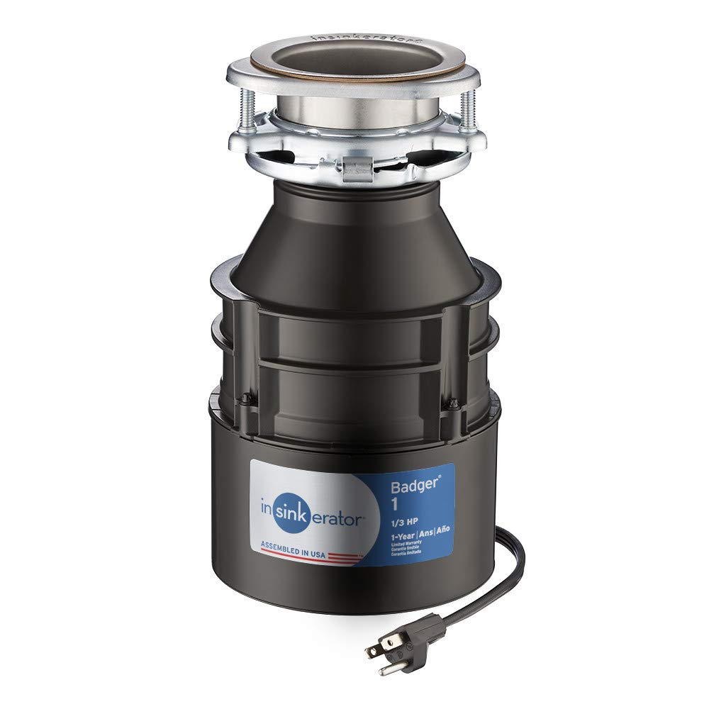 InSinkErator Garbage Disposal with Cord, Badger 1, 1/3 HP Continuous Feed & PF WaterWorks PF0989 Garbage Disposal Installation Kit, White