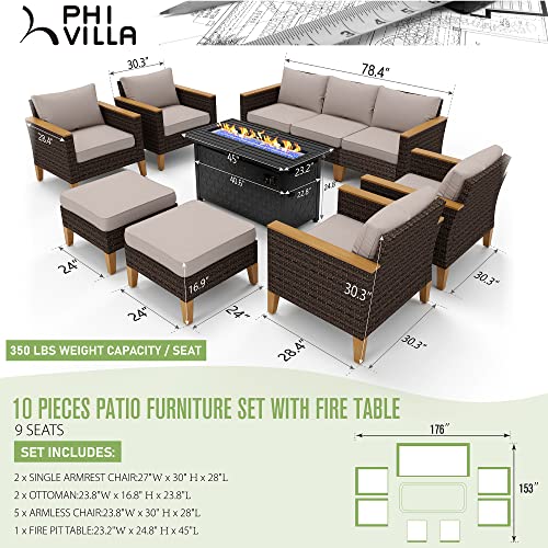 PHI VILLA 12 Seat Patio Furniture Set Outdoor Large 12 Pieces Wicker Conversation Sofa with Cushioned Ottoman for Garden Poolside, Beige