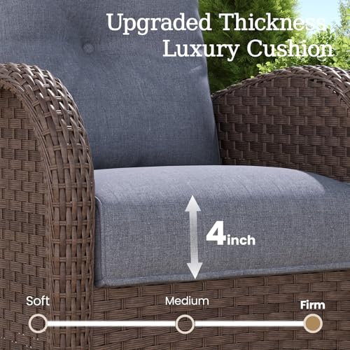 5 Pieces Wicker Patio Furniture Set, Luxury Outdoor Conversation Set with High Back Swivel Rocker Chairs